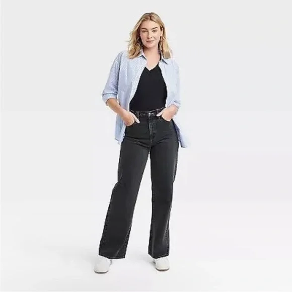 NWT Women's High-Rise Wide Leg Jeans Universal Thread Black 4 Cotton New Loose - Picture 1 of 16